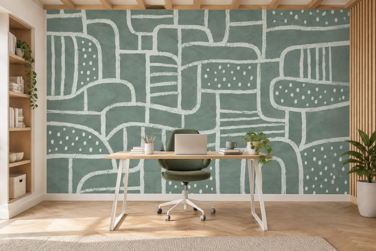 Soyut Çizgili Poster Duvar Kağıdı Adaçayı Yeşili Salon