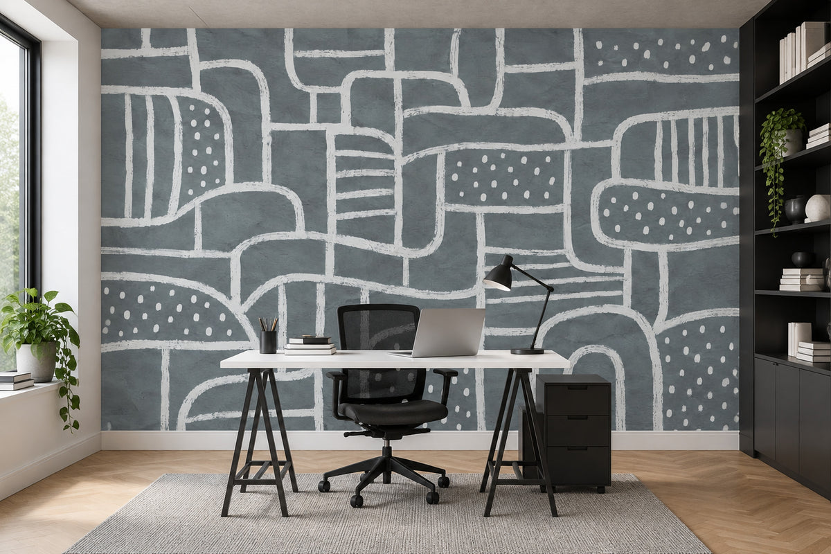 Soyut Çizgili Poster Duvar Kağıdı Gri Beyaz Geometrik Desen