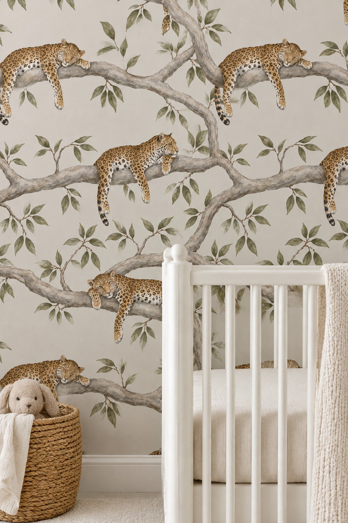 Leopar Desenli Duvar Kağıdı Bej Safari Salon Dekoru