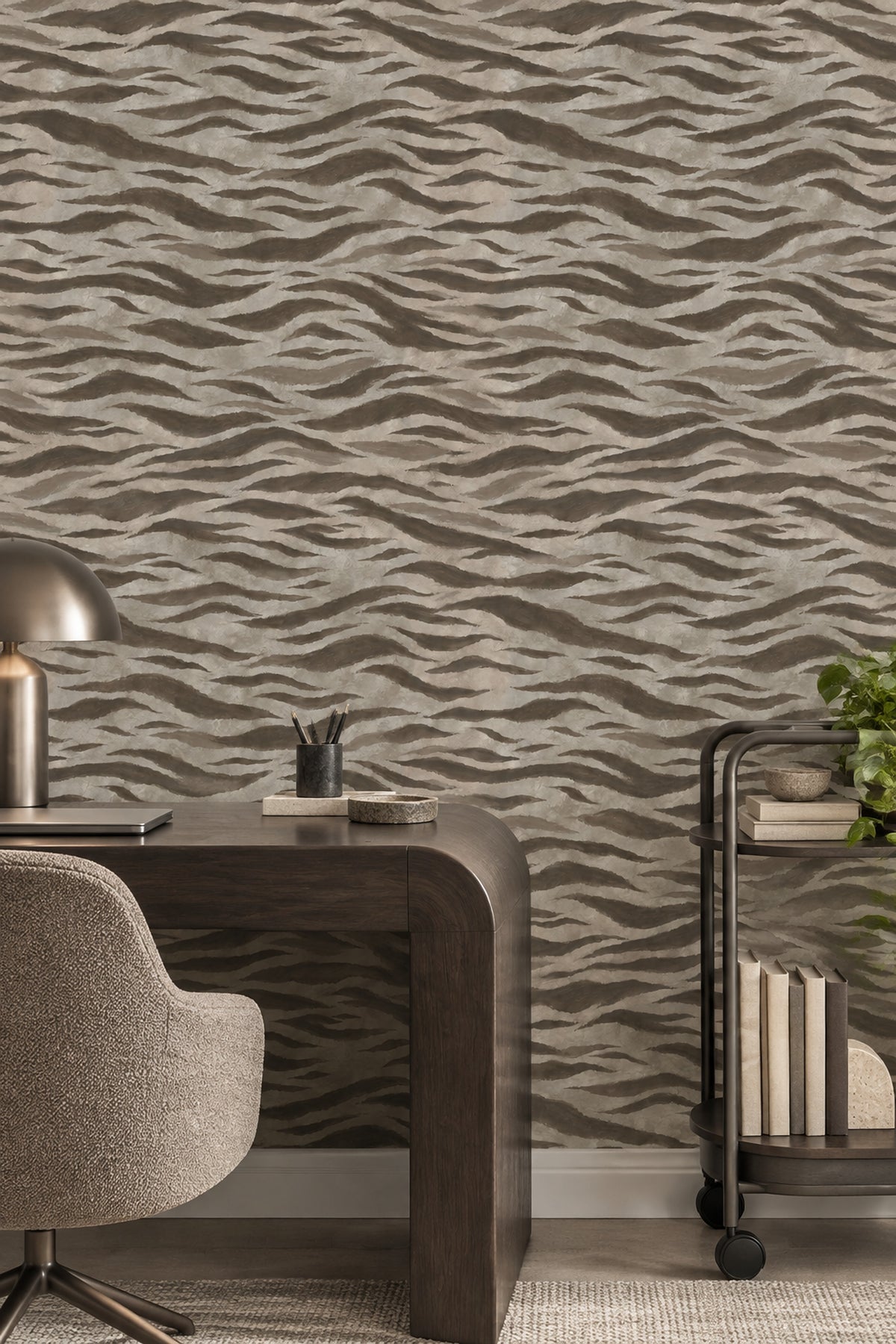Dalga Desenli Duvar Kağıdı Bej Kahverengi Modern Salon