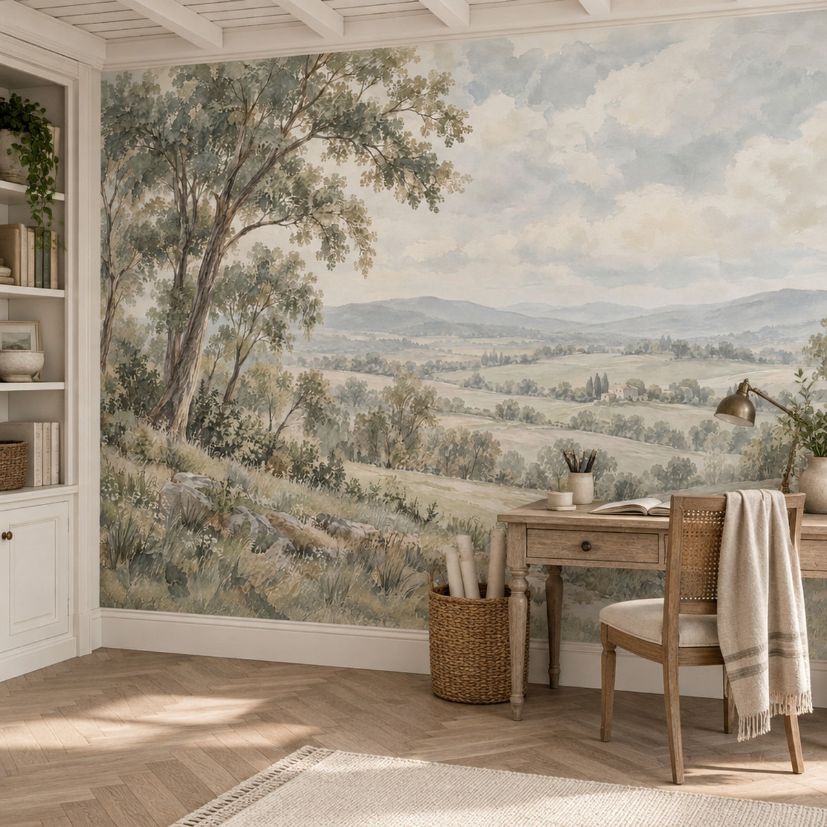 Kırsal Manzara Poster Duvar Kağıdı Pastel Yeşil Salon Duvarı