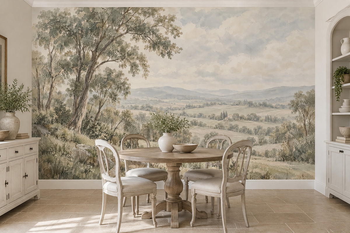 Kırsal Manzara Poster Duvar Kağıdı Pastel Yeşil Salon Duvarı
