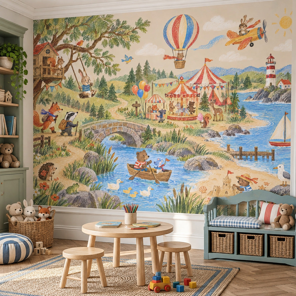 Orman ve Hayvanlı Poster Duvar Kağıdı Çocuk Odası Pastel