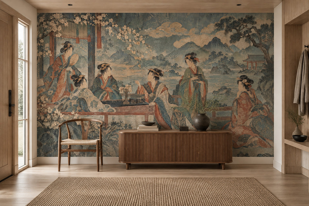 Japon Sanatı Figürlü Poster Duvar Kağıdı Yeşil Salon