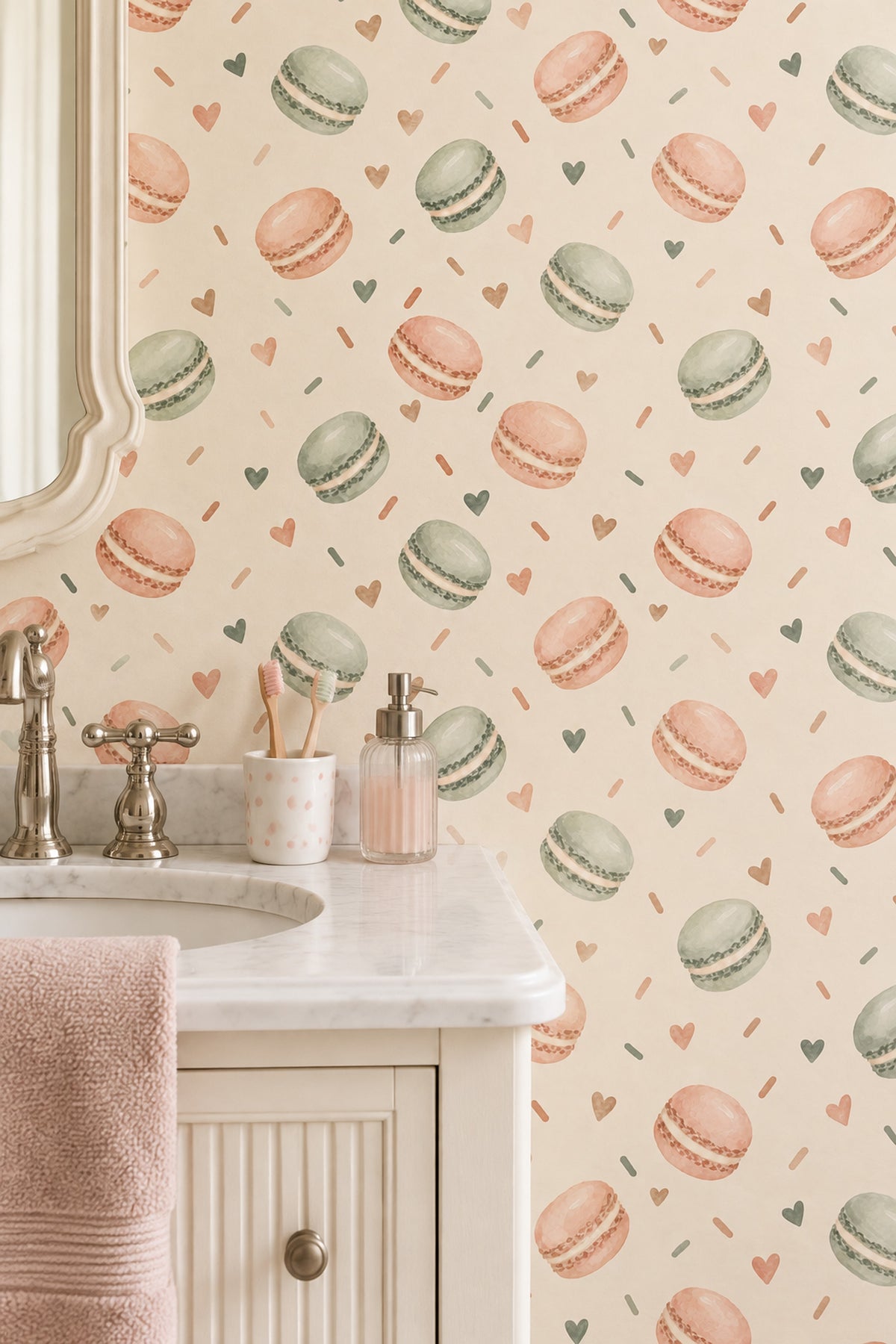 Makaron Desenli Duvar Kağıdı Pastel Mutfak ve Kafe Dekoru