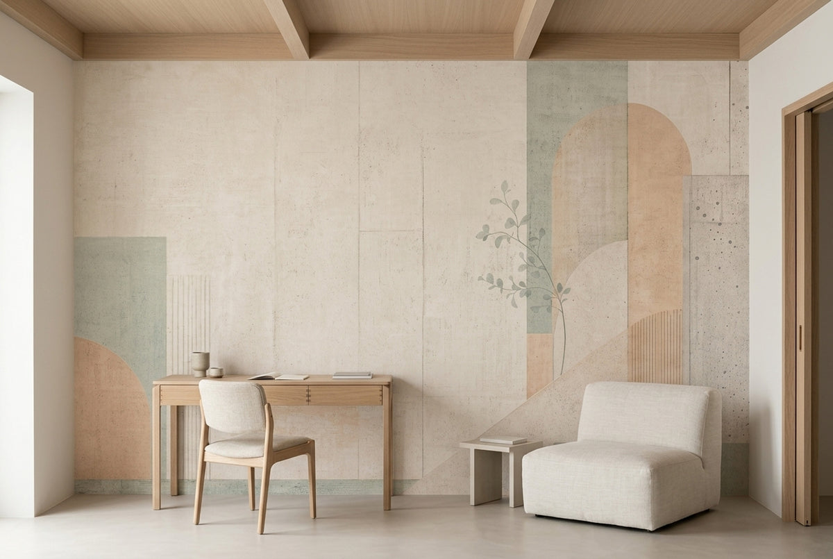 Pastel Geometrik Poster Duvar Kağıdı Bej Yeşil Salon