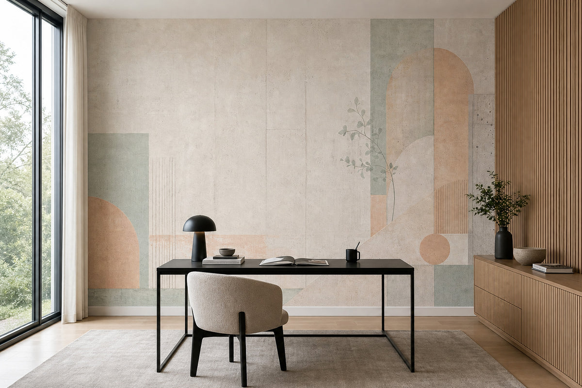 Pastel Geometrik Poster Duvar Kağıdı Bej Yeşil Salon