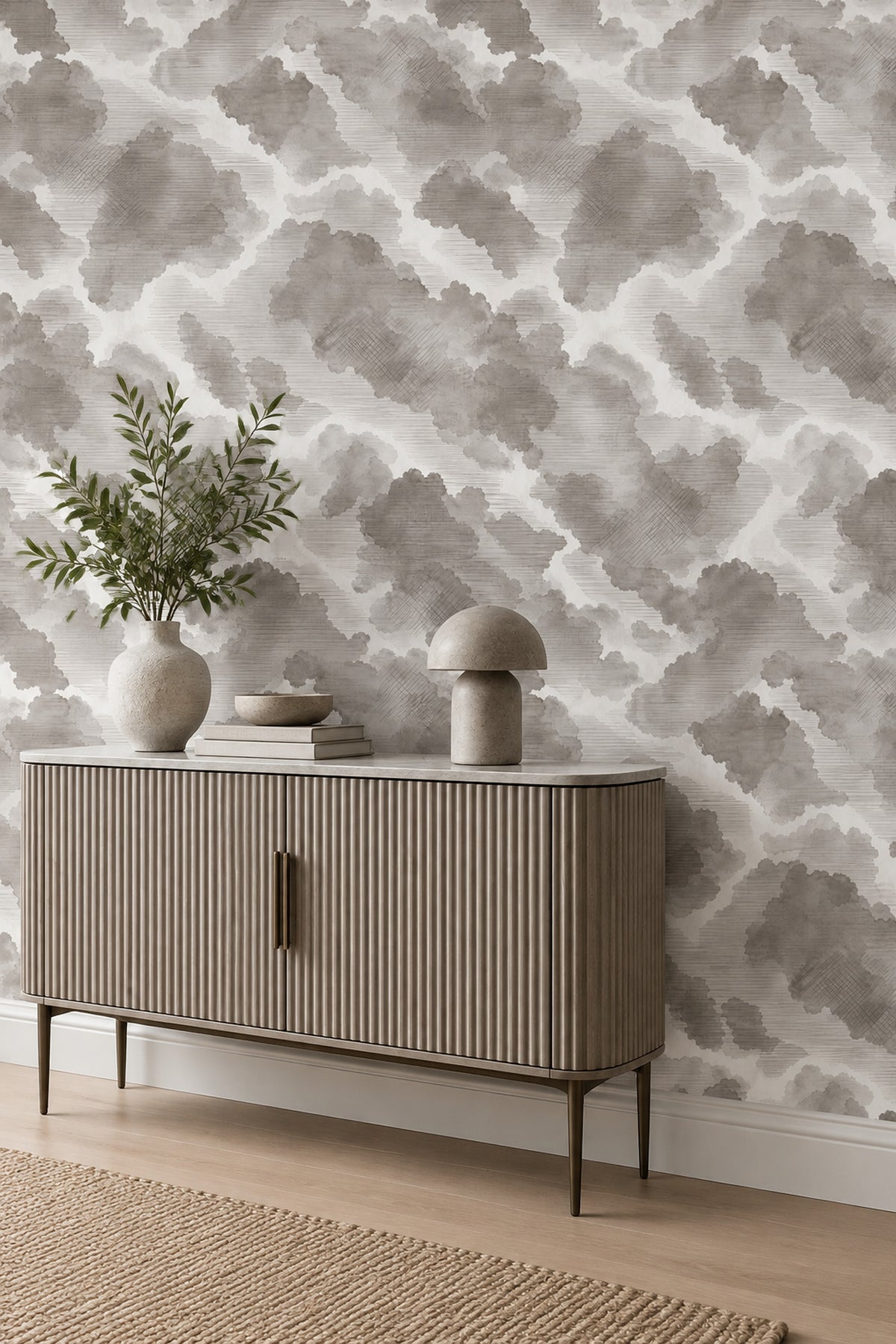 Gri Bulut Desenli Duvar Kağıdı Modern Salon Duvar Dekoru