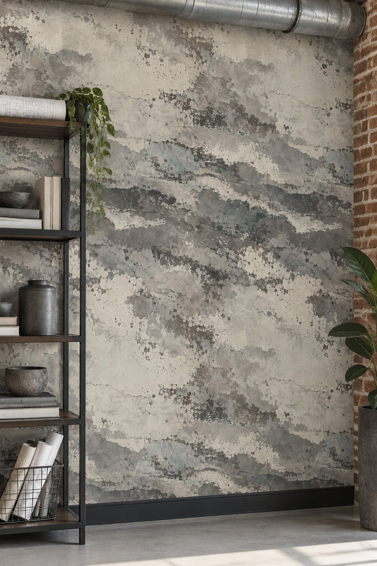 Beton Görünümlü Duvar Kağıdı Gri Bej Soyut Desenli