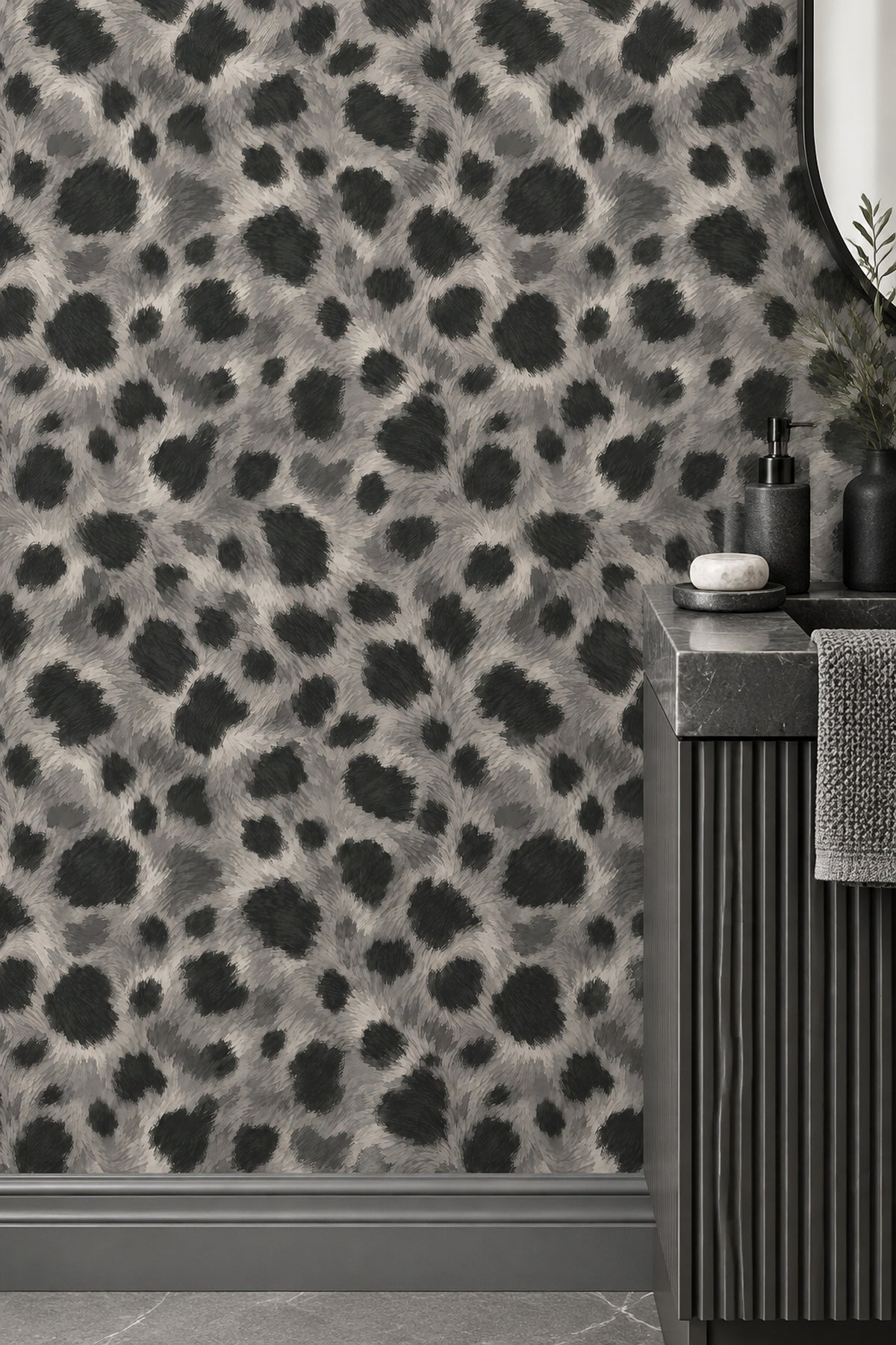 Leopar Desenli Duvar Kağıdı Gri Siyah Modern Salon
