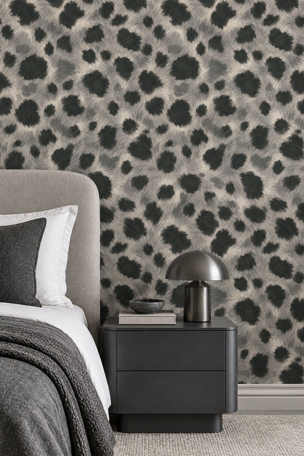 Leopar Desenli Duvar Kağıdı Gri Siyah Modern Salon