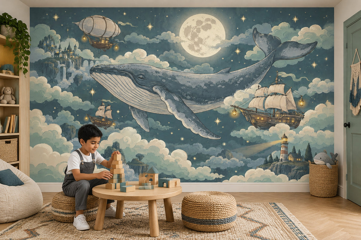 Balina ve Ay Masalı Poster Duvar Kağıdı Bebek Odası