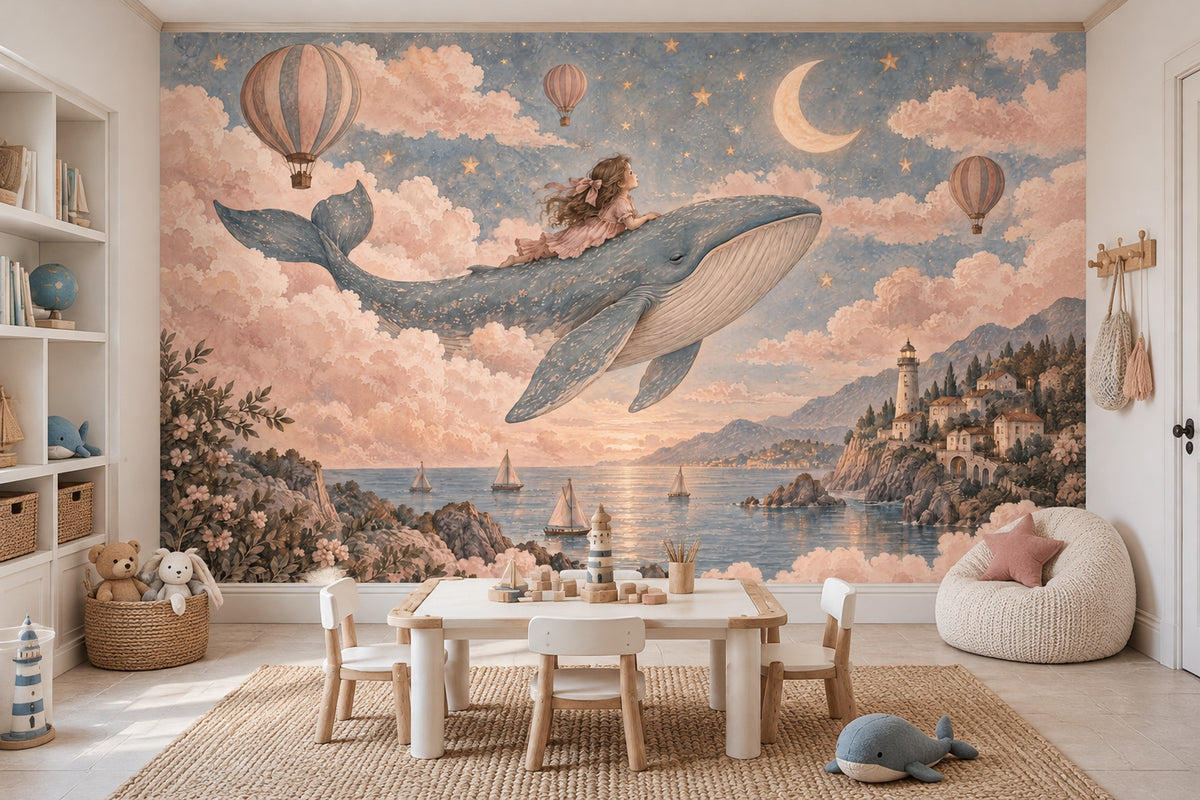 Balinalı Gökyüzü Poster Duvar Kağıdı Pastel Çocuk Odası