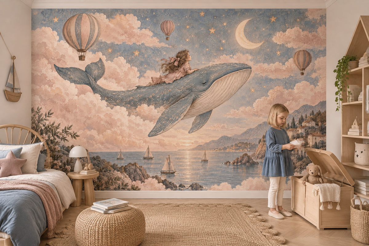 Balinalı Gökyüzü Poster Duvar Kağıdı Pastel Çocuk Odası