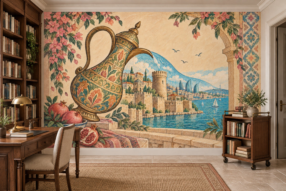 İstanbul Manzaralı Poster Duvar Kağıdı Osmanlı Motifli Turkuaz