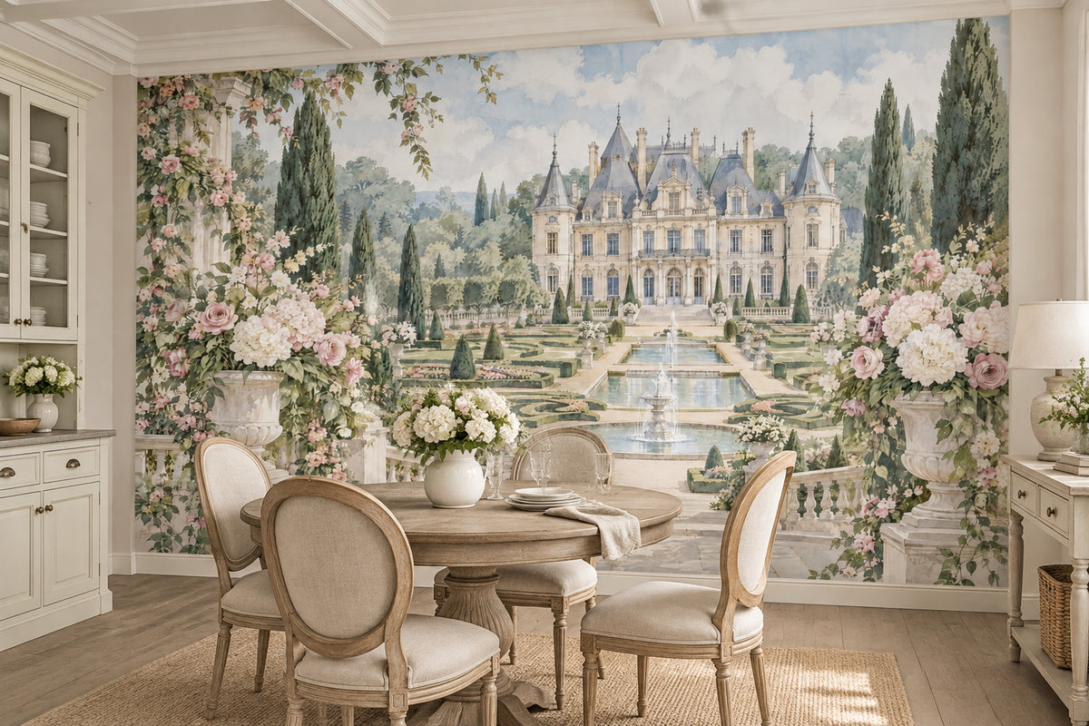 Şato Bahçesi Manzaralı Poster Duvar Kağıdı Pastel Salon