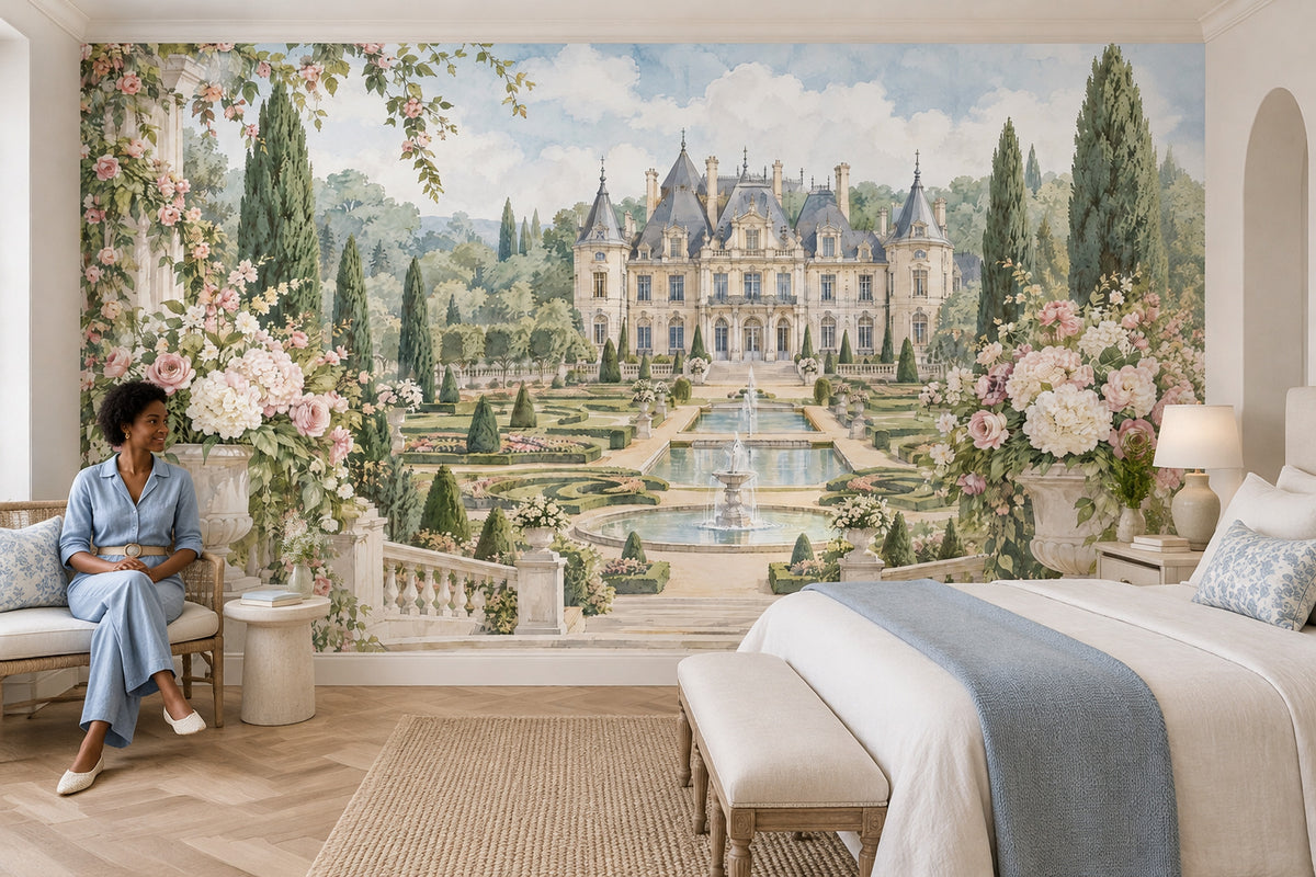 Şato Bahçesi Manzaralı Poster Duvar Kağıdı Pastel Salon