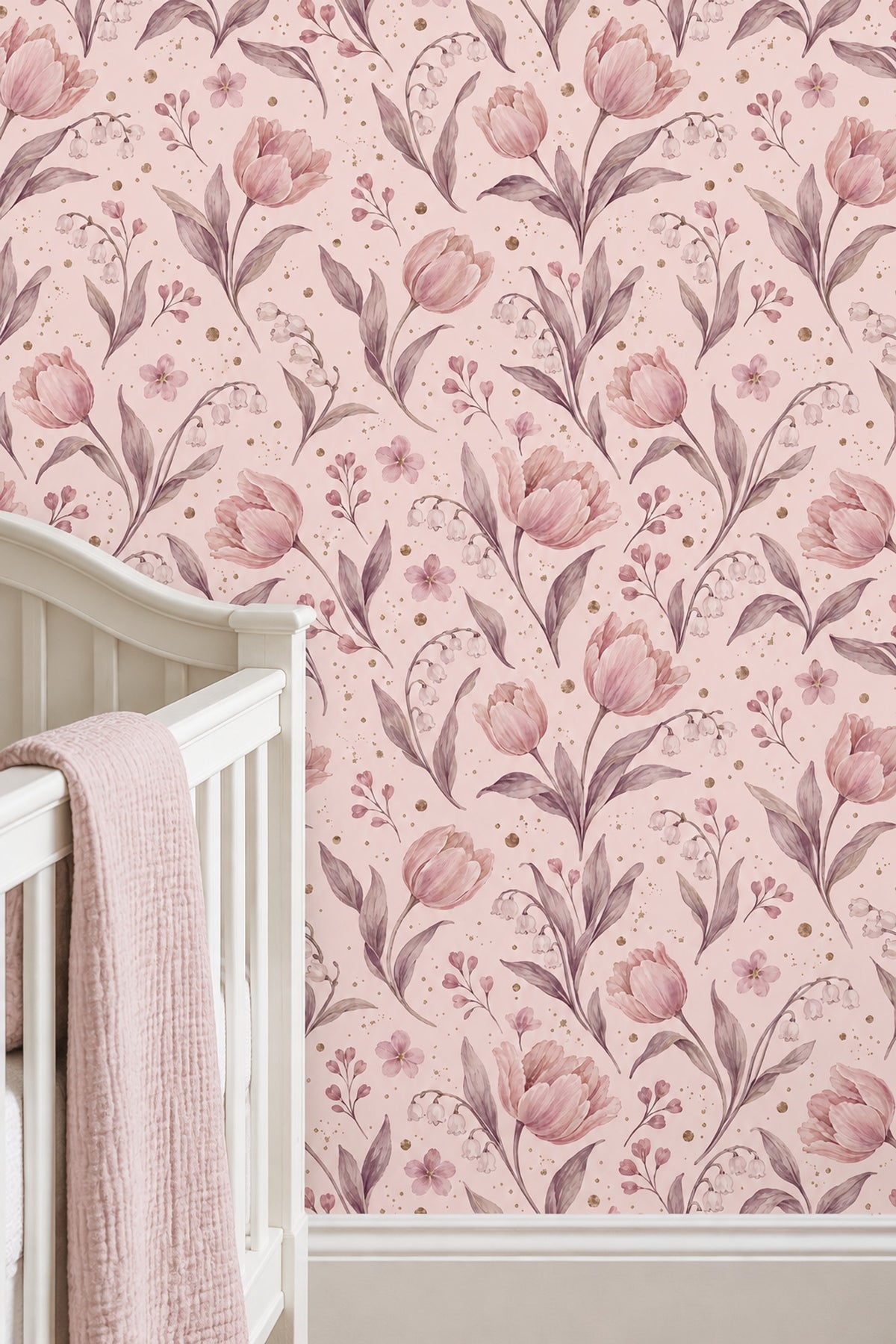 Pudra Pembe Lale Desenli Duvar Kağıdı Romantik Salon