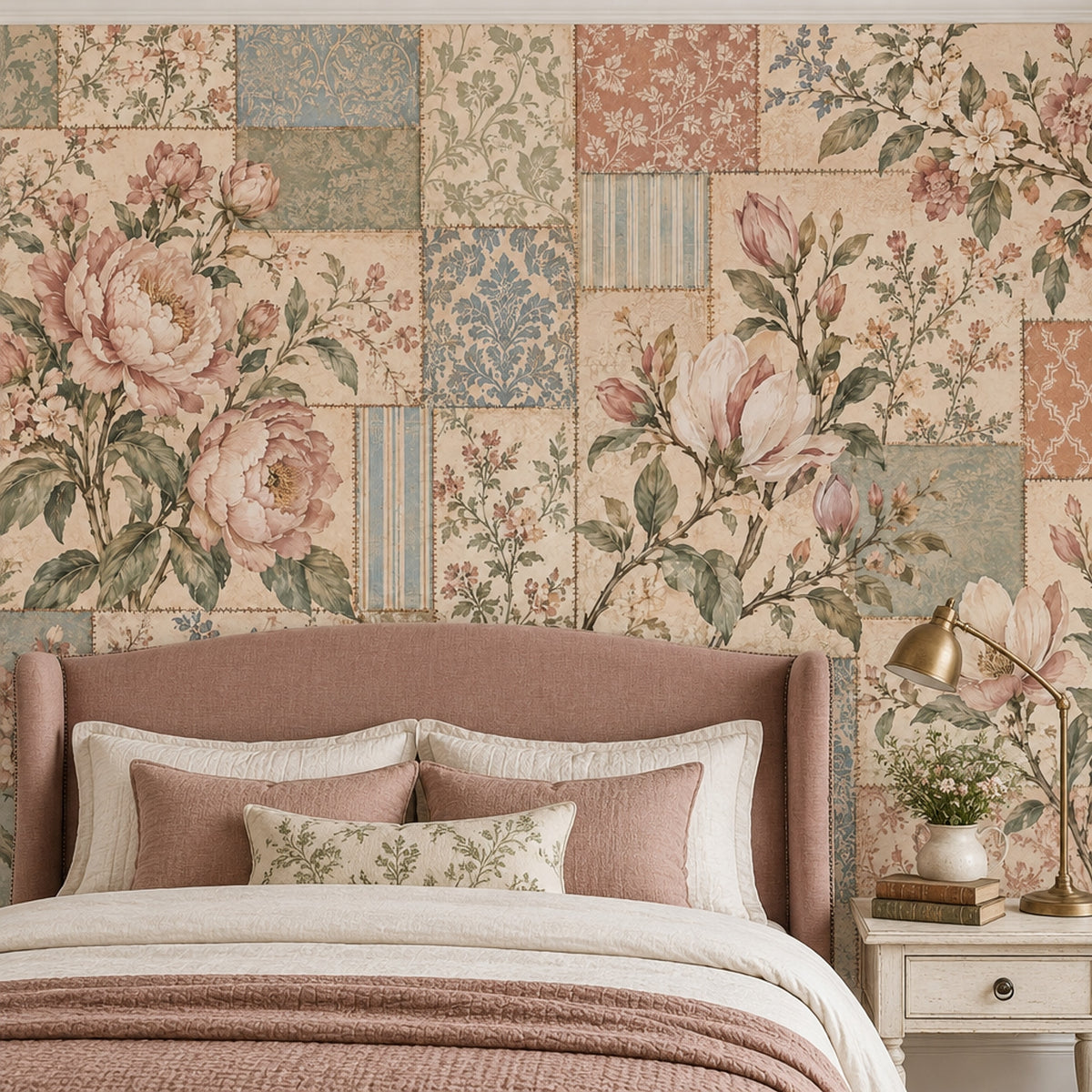 Patchwork Çiçek Desenli Poster Duvar Kağıdı Pastel Salon