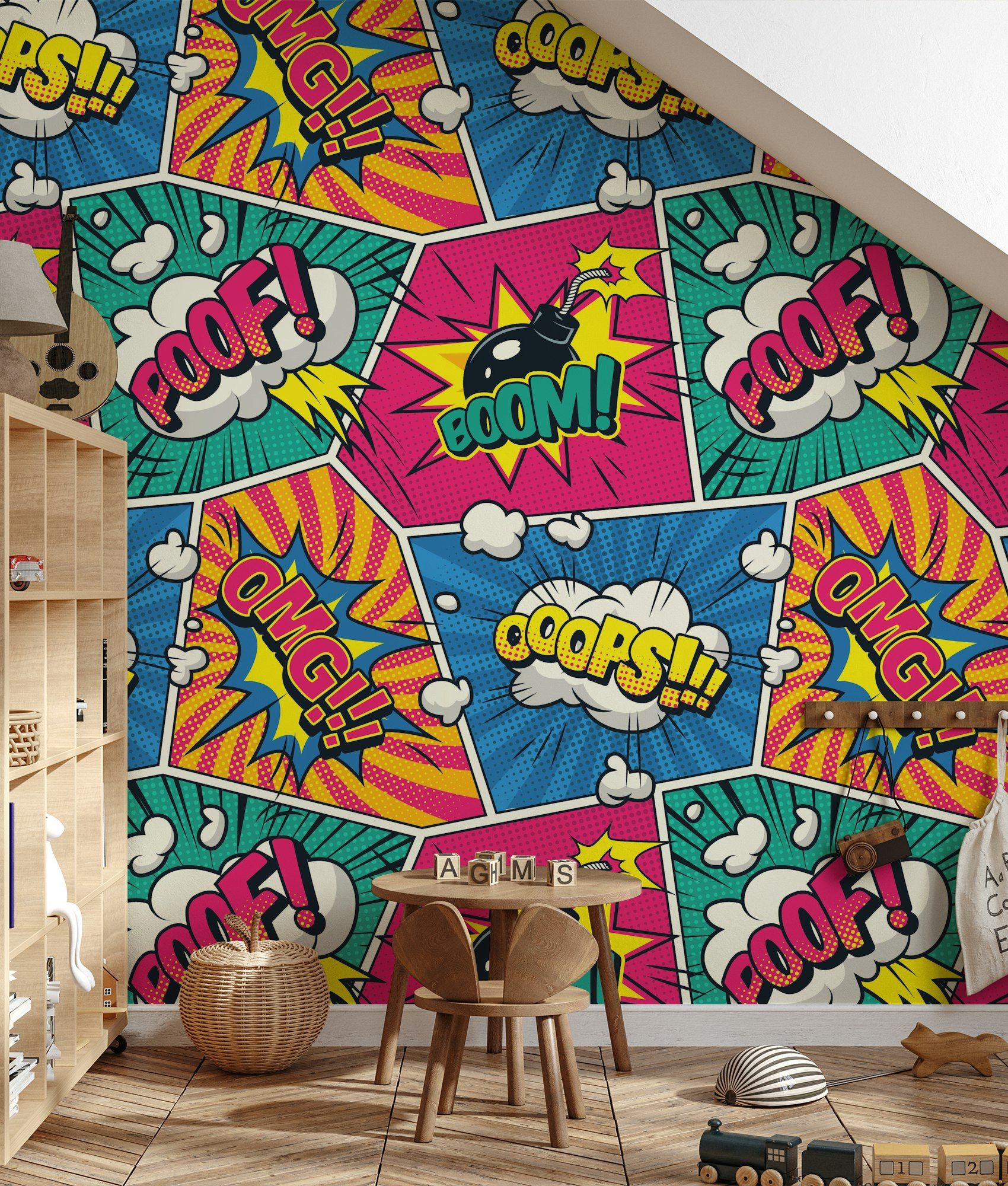Pop Art Çizgi Roman Duvar Kağıdı Sarı Mavi Genç Odası