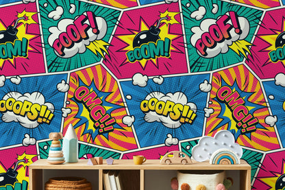 Pop Art Çizgi Roman Duvar Kağıdı Sarı Mavi Genç Odası
