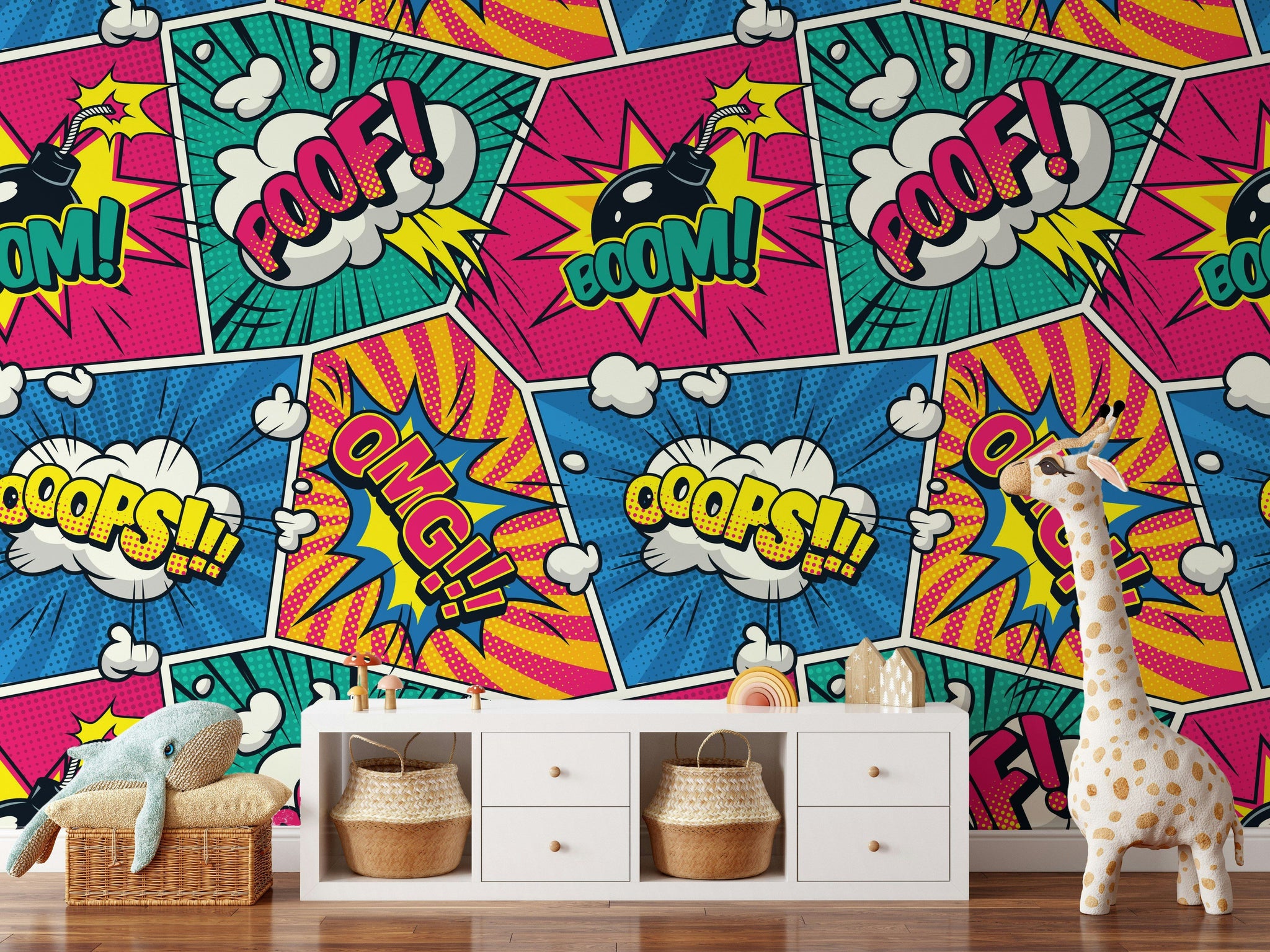 Pop Art Çizgi Roman Duvar Kağıdı Sarı Mavi Genç Odası