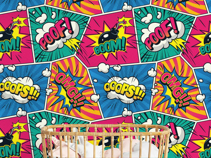 Pop Art Çizgi Roman Duvar Kağıdı Sarı Mavi Genç Odası