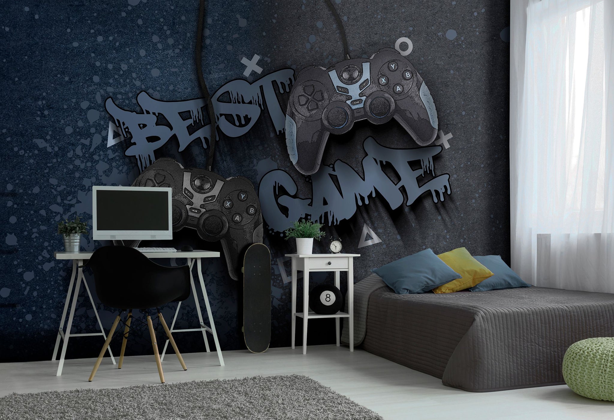 Oyun Konsolu Graffiti Poster Duvar Kağıdı Gri Genç Odası