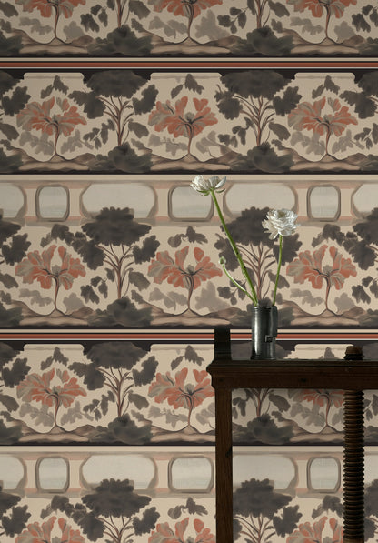 Vintage Ağaç Desenli Duvar Kağıdı Bej Kahverengi Salon
