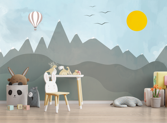 Dağ Manzaralı Poster Duvar Kağıdı Pastel Çocuk Odası Desen