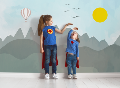 Dağ Manzaralı Poster Duvar Kağıdı Pastel Çocuk Odası Desen