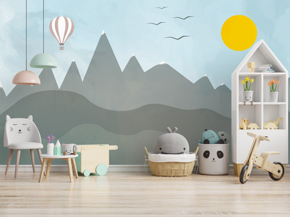 Dağ Manzaralı Poster Duvar Kağıdı Pastel Çocuk Odası Desen