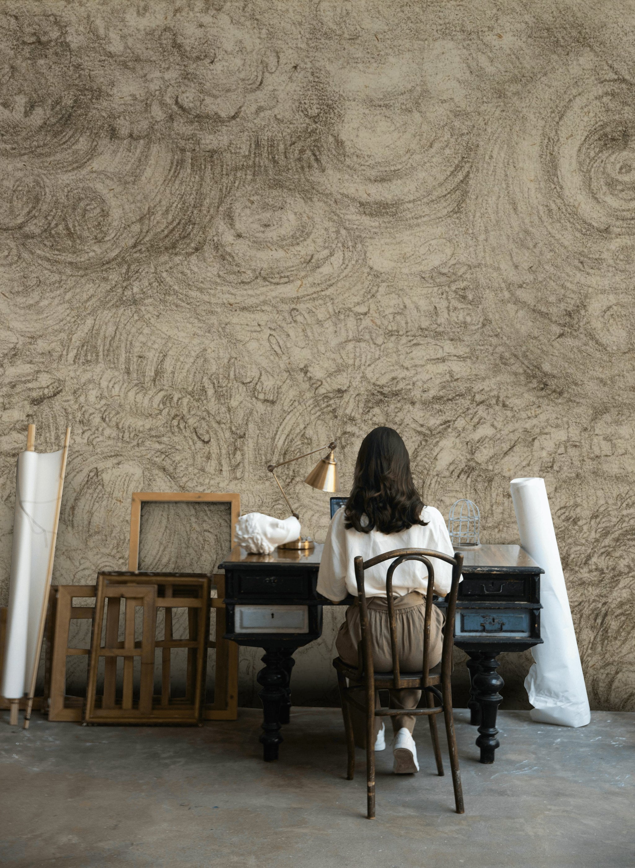 Soyut Desen Poster Duvar Kağıdı Gri Beton Görünümlü Salon