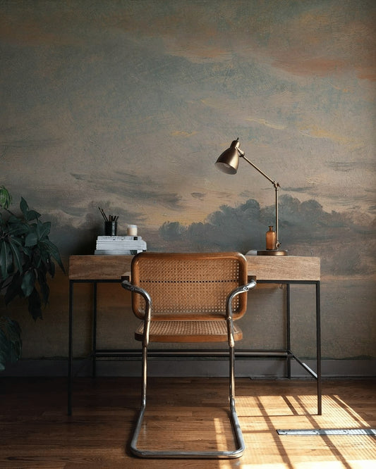 Bulutlu Gökyüzü Poster Duvar Kağıdı Gri Kahve Modern Salon