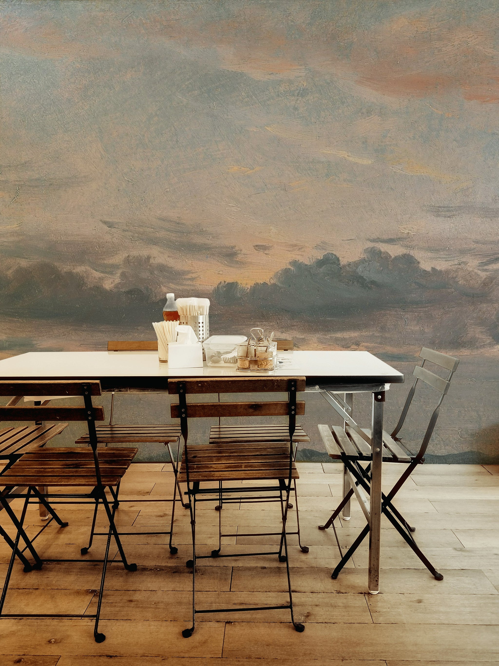 Bulutlu Gökyüzü Poster Duvar Kağıdı Gri Kahve Modern Salon