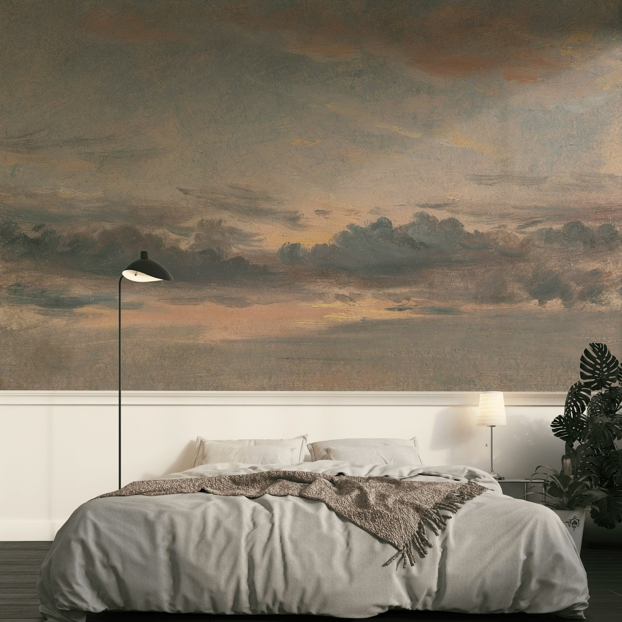 Bulutlu Gökyüzü Poster Duvar Kağıdı Gri Kahve Modern Salon
