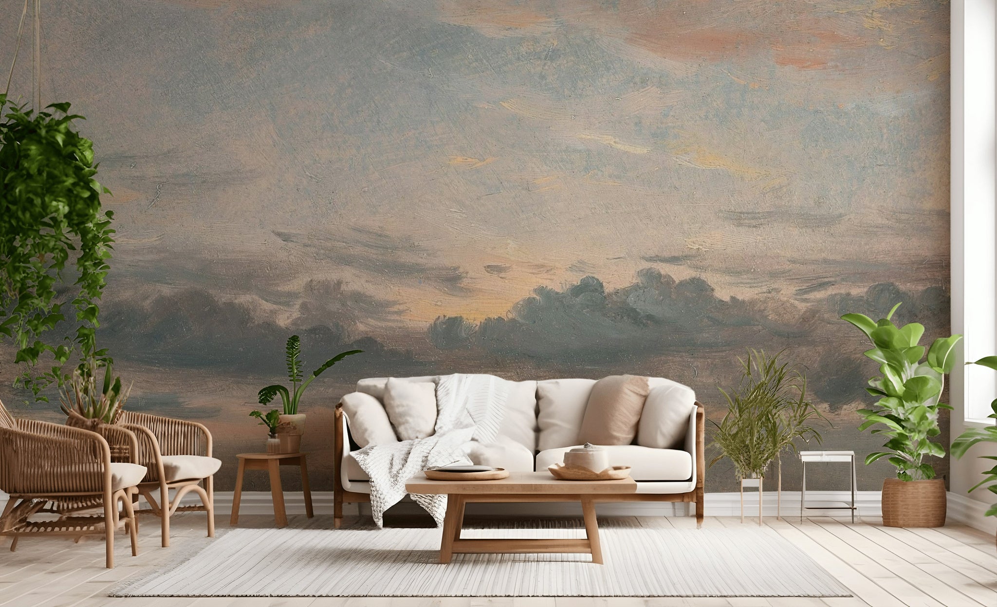 Bulutlu Gökyüzü Poster Duvar Kağıdı Gri Kahve Modern Salon