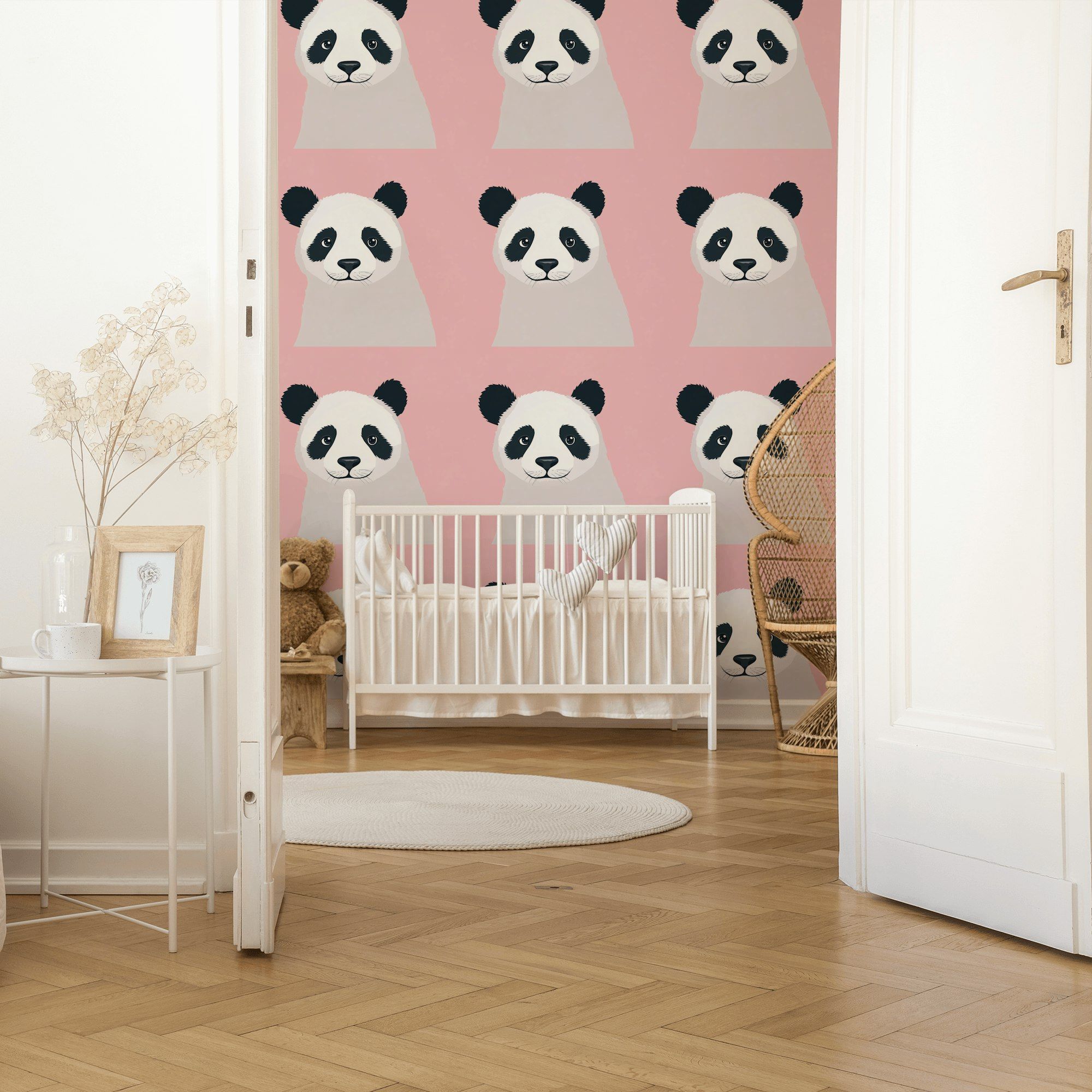 Panda Desenli Duvar Kağıdı Pembe Çocuk Odası Dekoru