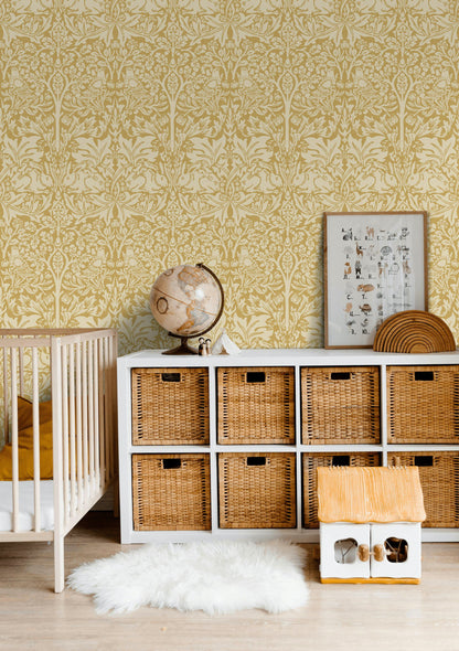 Altın Damask Desenli Duvar Kağıdı Klasik Salon Dekoru