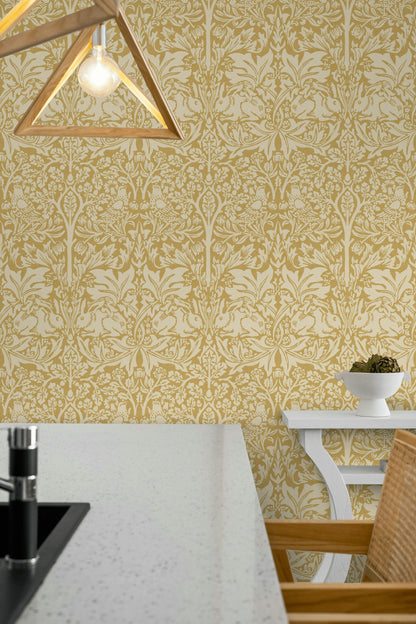 Altın Damask Desenli Duvar Kağıdı Klasik Salon Dekoru