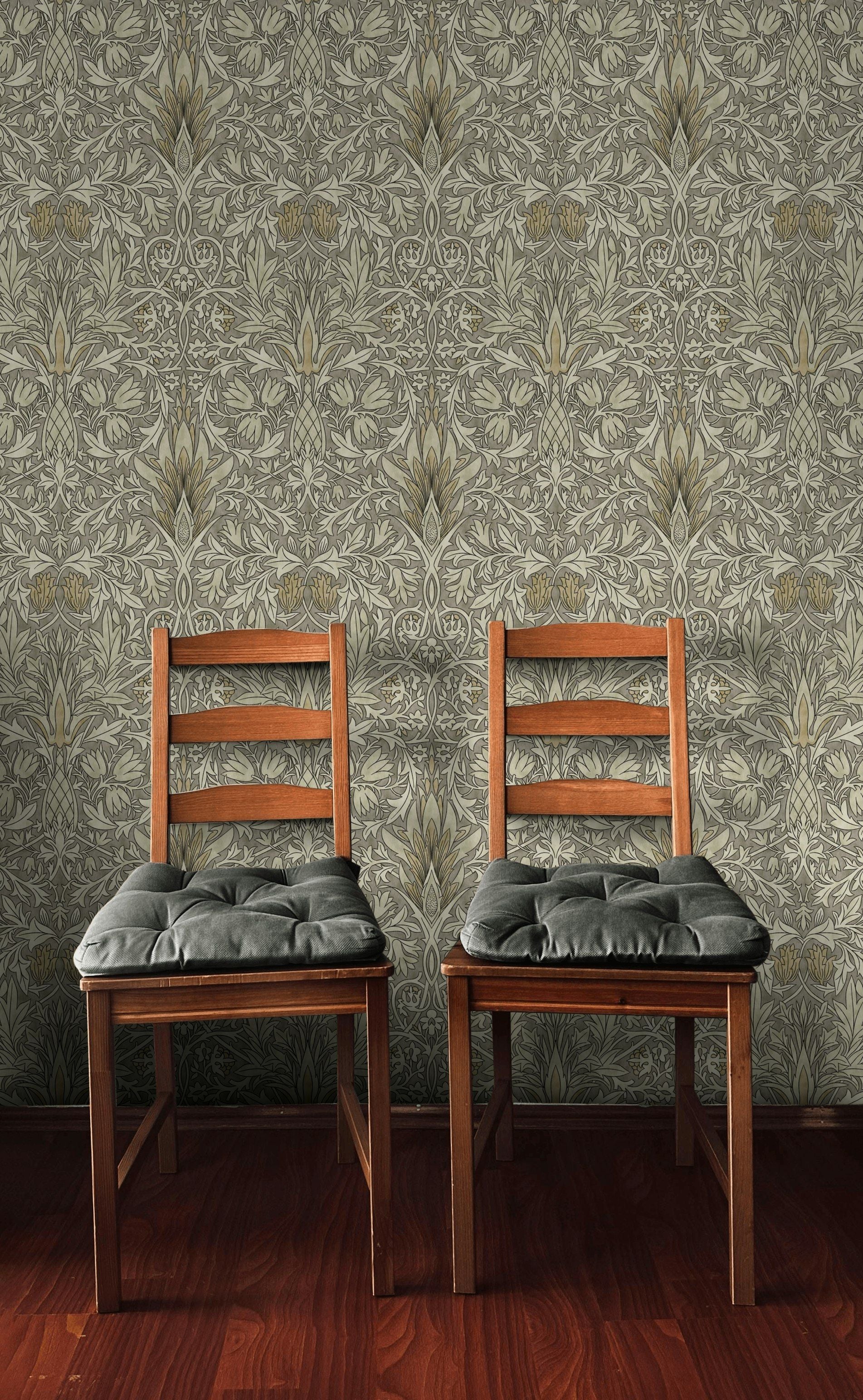 Klasik Damask Duvar Kağıdı Altın Bej Salon Deseni