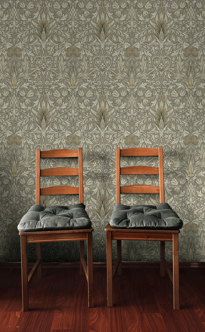 Klasik Damask Duvar Kağıdı Altın Bej Salon Deseni