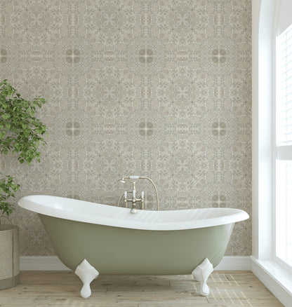 Klasik Damask Duvar Kağıdı Bej Desenli Salon Duvar Dekoru