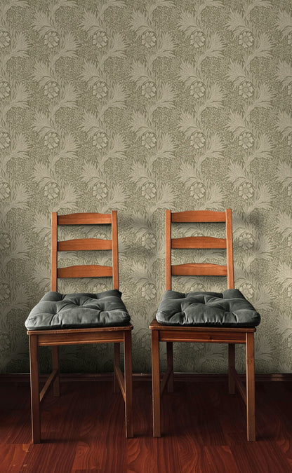 Vintage Çiçekli Duvar Kağıdı Bej Tonlarda Klasik Salon Deseni