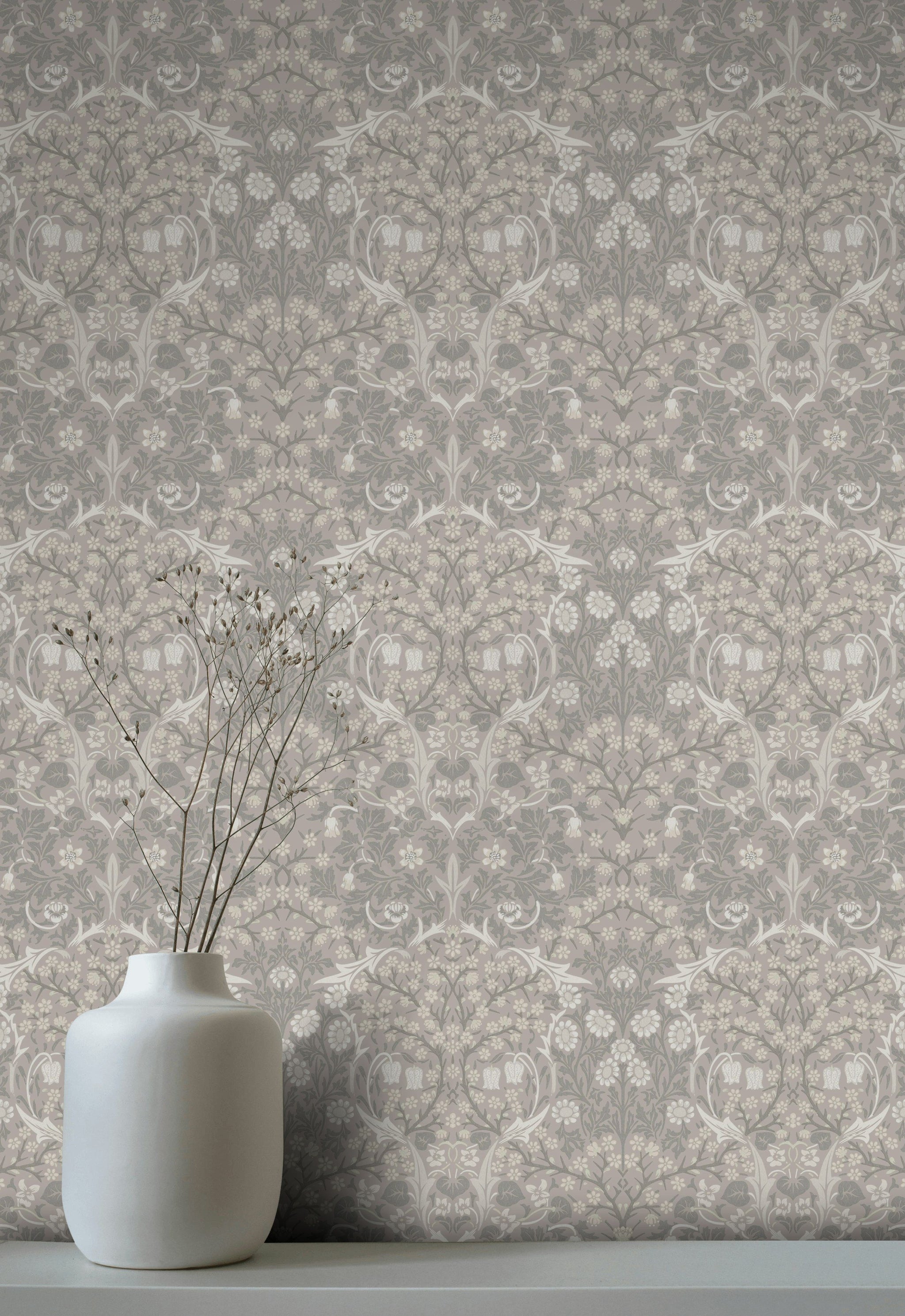 Vintage Floral Duvar Kağıdı Bej Gri Klasik Salon Deseni