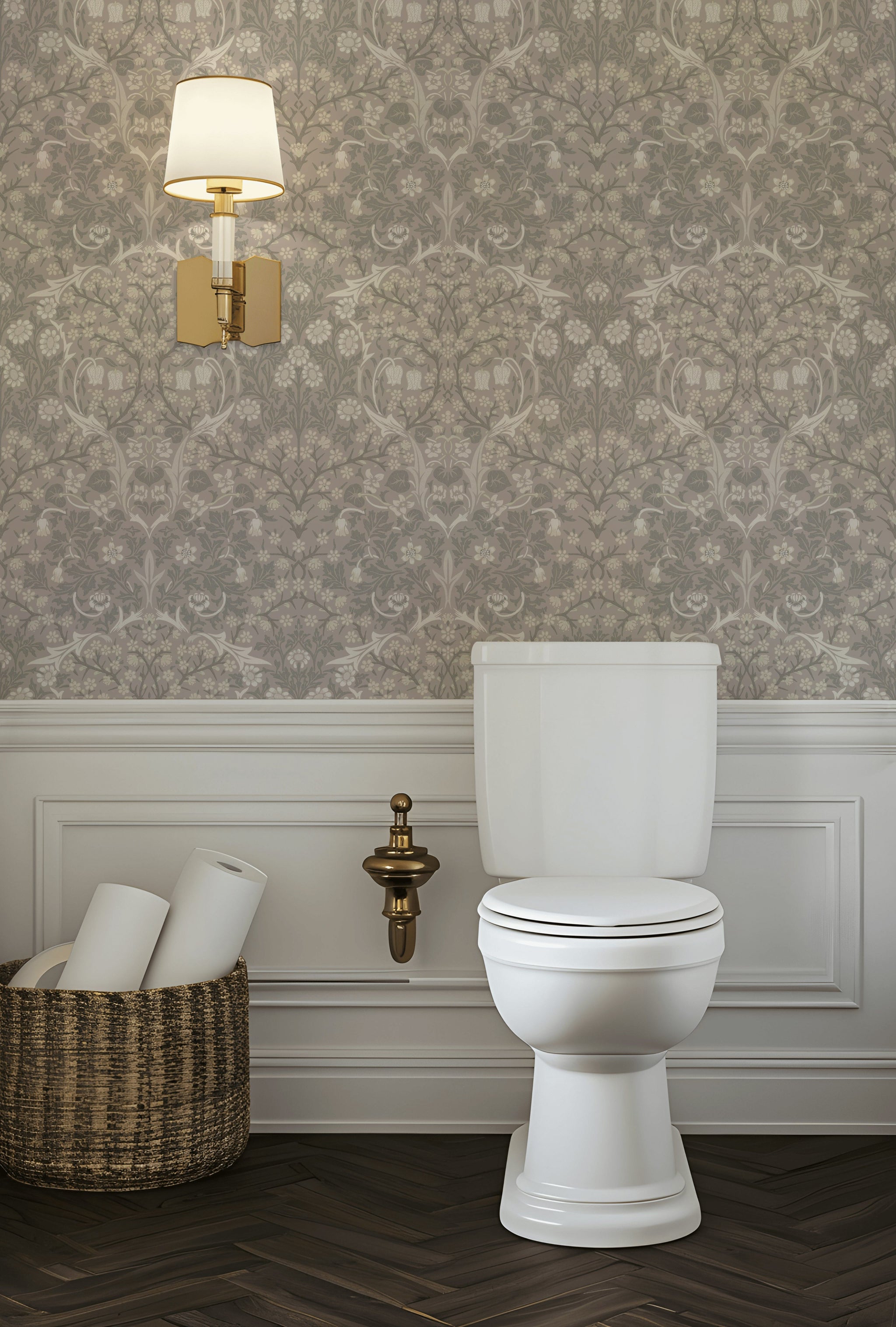 Vintage Floral Duvar Kağıdı Bej Gri Klasik Salon Deseni