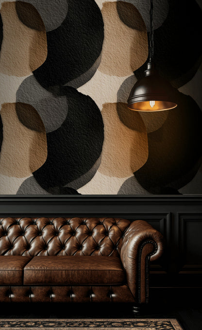 Soyut Geometrik Duvar Kağıdı Bej Siyah Modern Salon