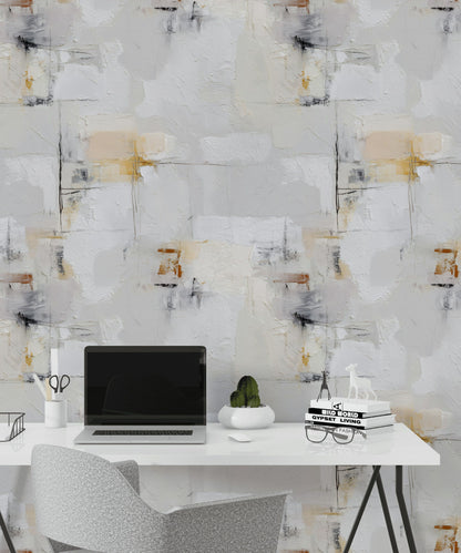 Soyut Desenli Duvar Kağıdı Krem Bej Modern Salon