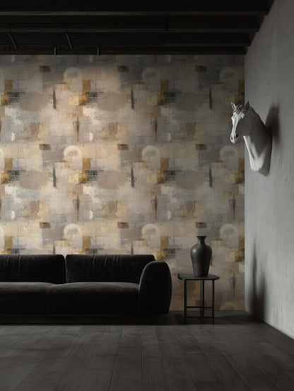 Soyut Geometrik Duvar Kağıdı Gri Bej Modern Salon