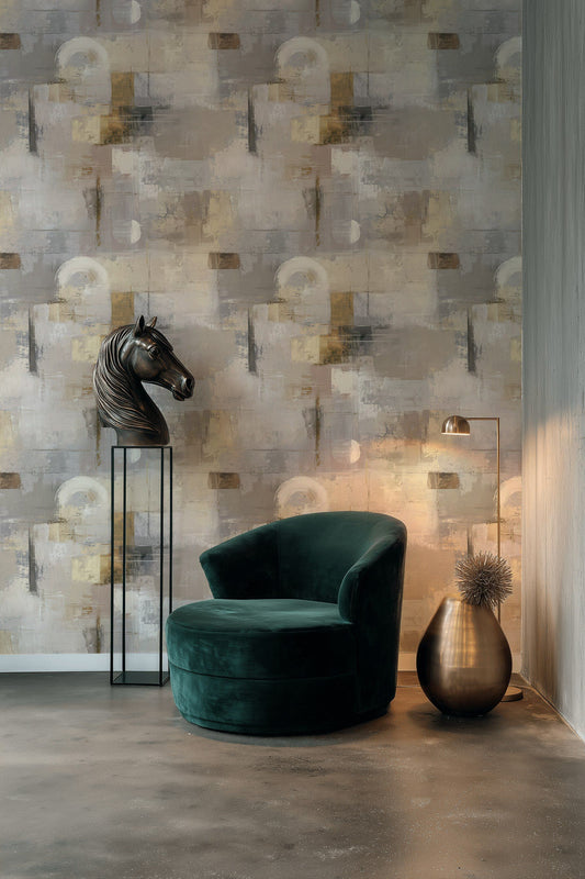 Soyut Geometrik Duvar Kağıdı Gri Bej Modern Salon